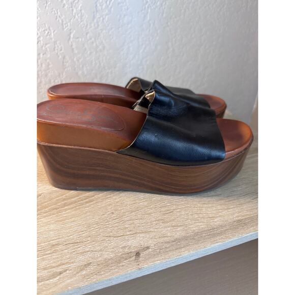 Jessica Simpson Black Leather Platform Wedge Slide Sandals Size 6.5M/37 - Picture 4 of 8